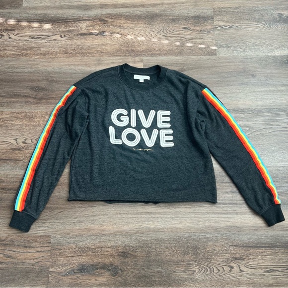 Spiritual Gangster Tops - 💙 Spiritual Gangster “Give Love” Rainbow Stripe Cropped Sweatshirt Size Small